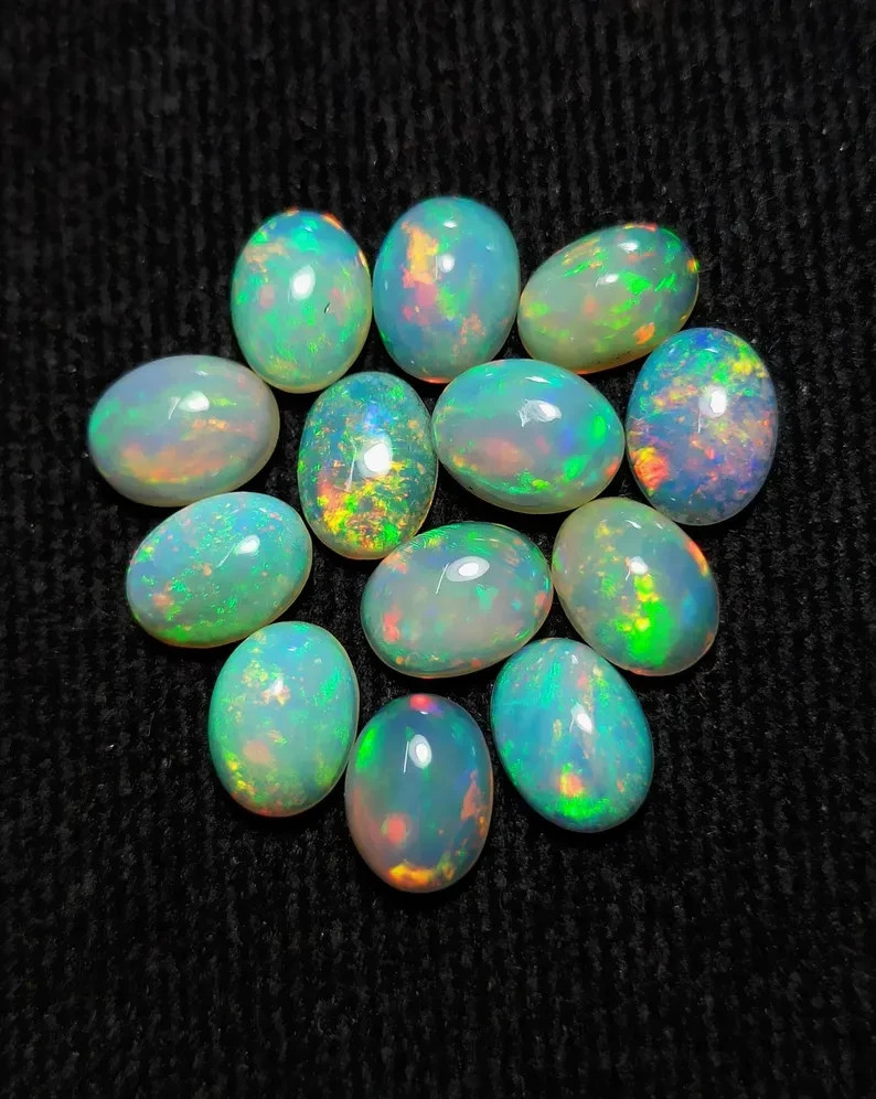 Natural Opal Cabochon, Loose Gemstone, Oval Cut Welo Opal, Multicolor Cabocohon