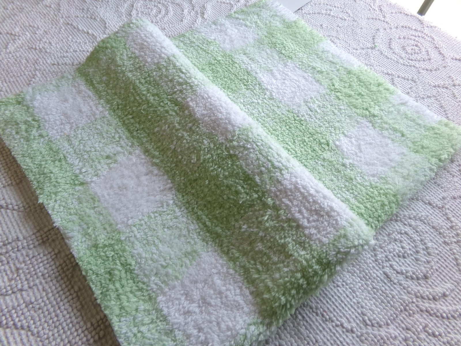 cuddly green gingham vtg terry chenille fabric soft cotton blend 19×25″