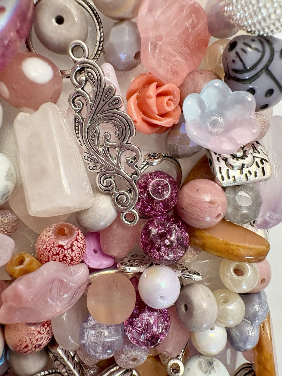 Pink Flowers BEAD MIX for Jewelry Making – Glass, Gemstone, Boho, Czech