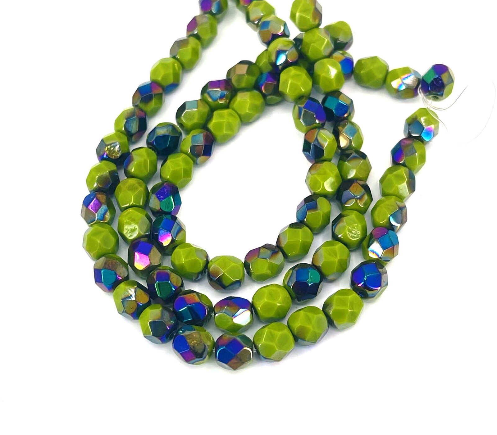 25 Firepolish Czech Glass Faceted Round Beads Opaque Olive – Vitral Rainbow 6mm