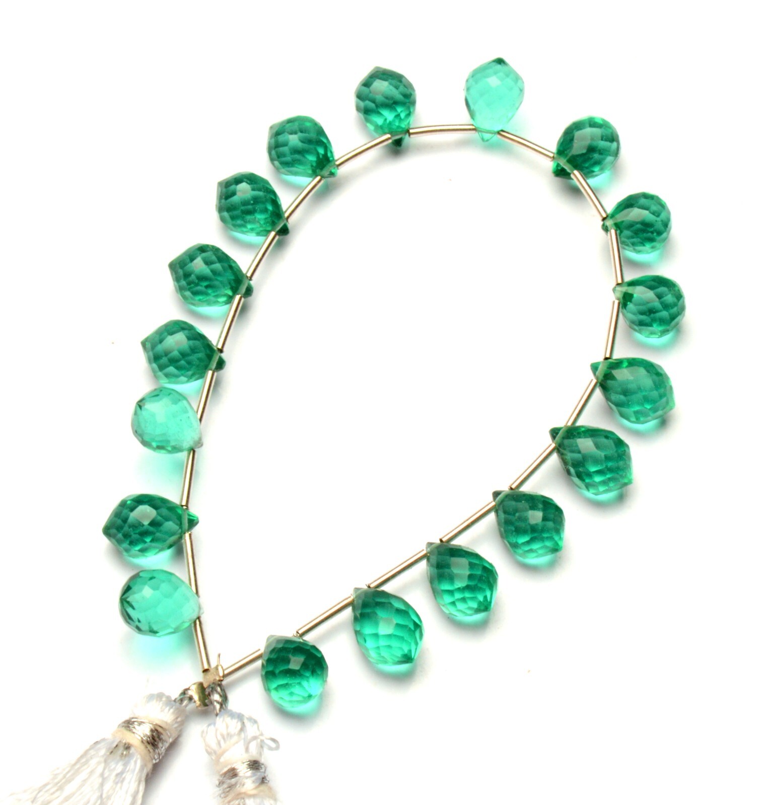 Emerald Gem Color Quartz Faceted 9×7 mm Size Teardrop Shape Briolette Beads 7″