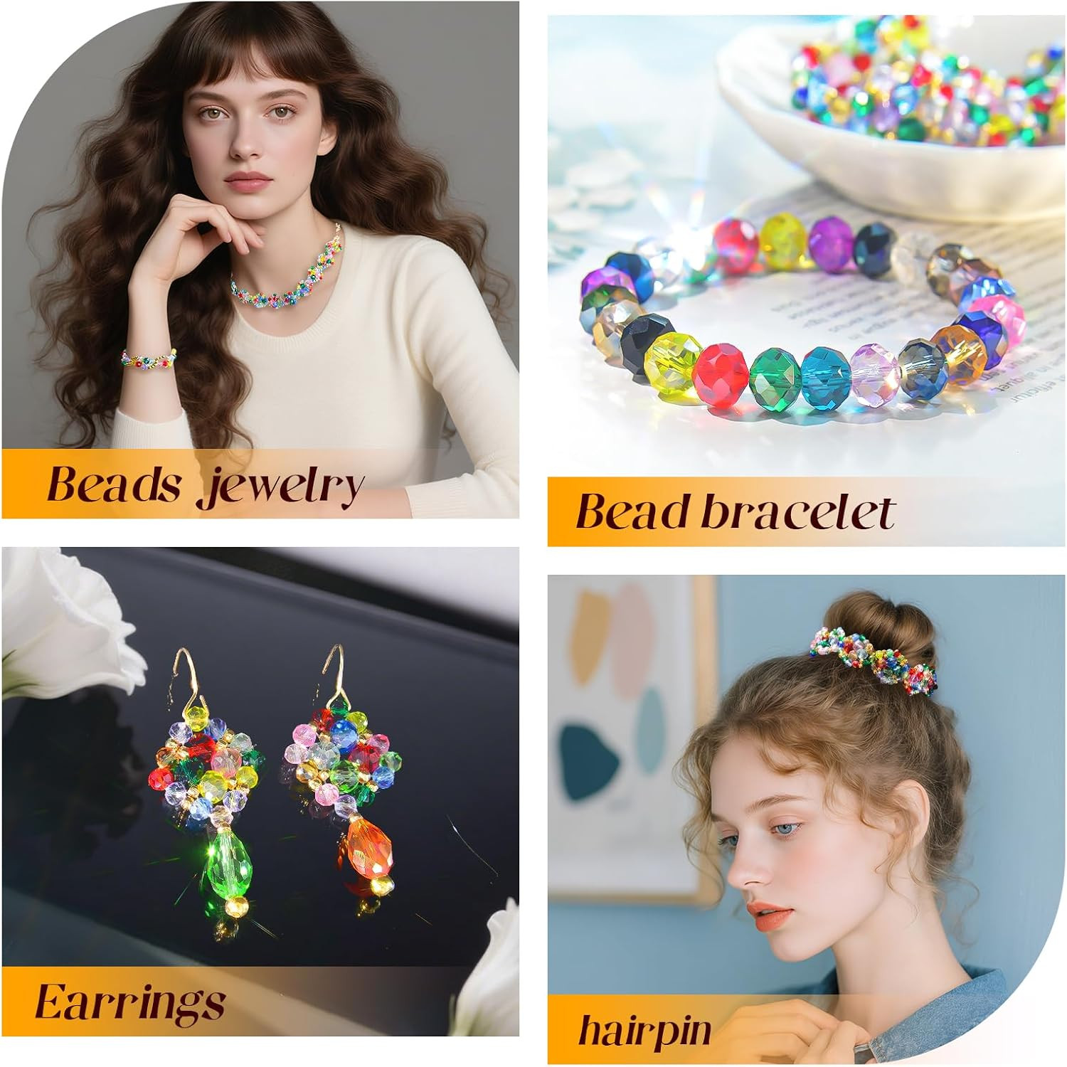 1500 Pcs Crystal Glass Beads for Jewelry Making – 12 Styles Bicone, Rondelle, Cu