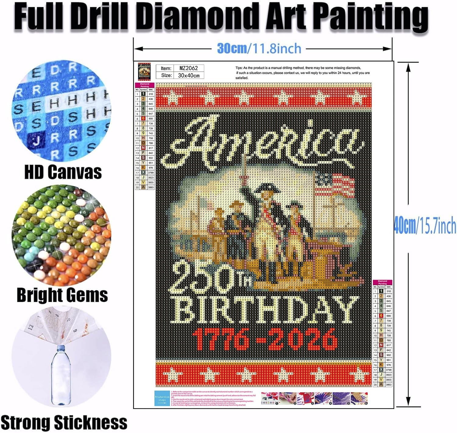 4th of July Diamond Art Kits for Adults American 250 Th Birthday Diamond Pain…