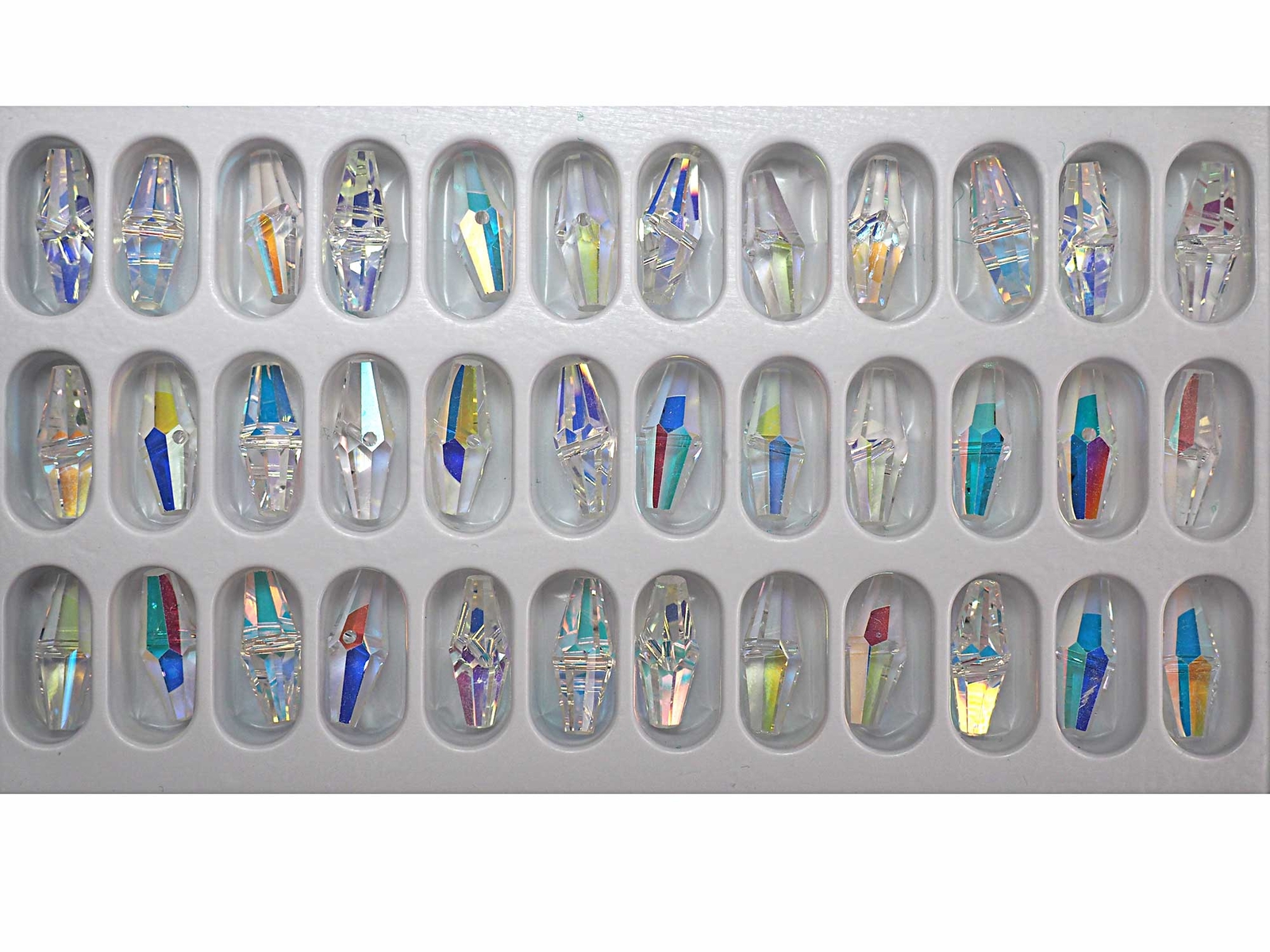 Crystal AB Preciosa Czech Machine Cut Oat Center Drilled Beads #384 6x15mm 6pcs