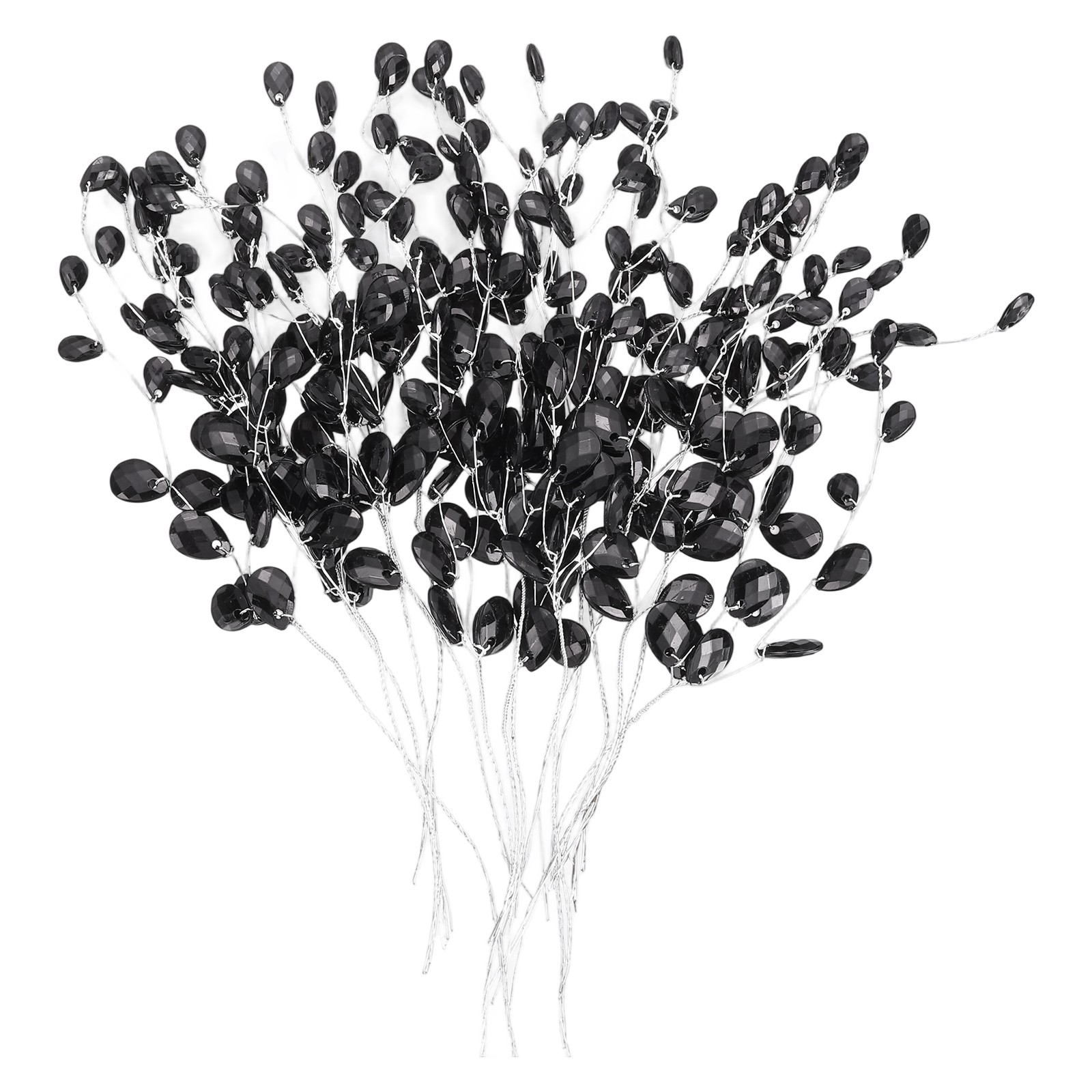16 Pcs Acrylic Bead Drop Stems, Crystal Floral Picks Bouquets Flowers, Black