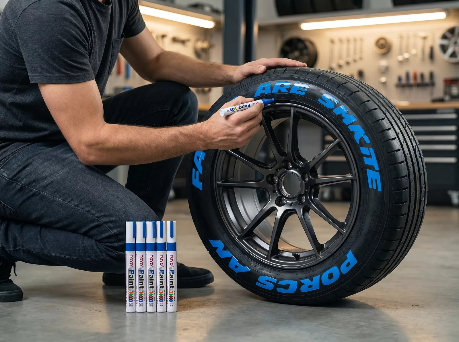 6-Pack Blue Tire Lettering Paint Pens – Waterproof Permanent Marker for Tires