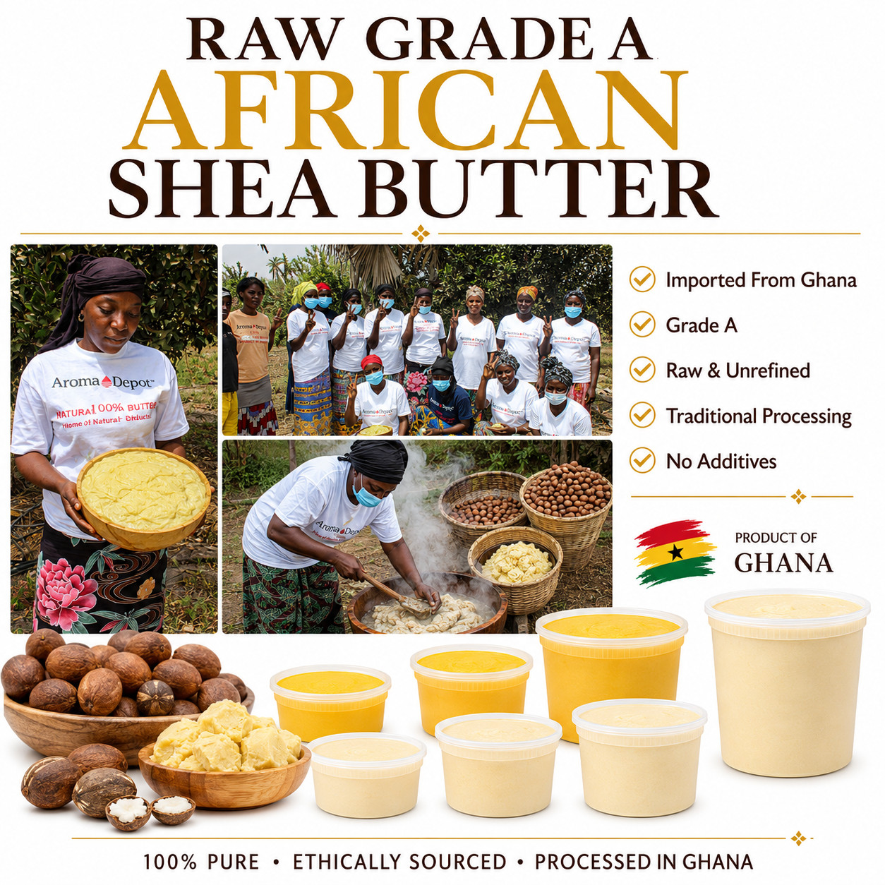 African Shea Butter 12 oz. Ivory Shea Butter Raw Pure Unrefined Organic Natural