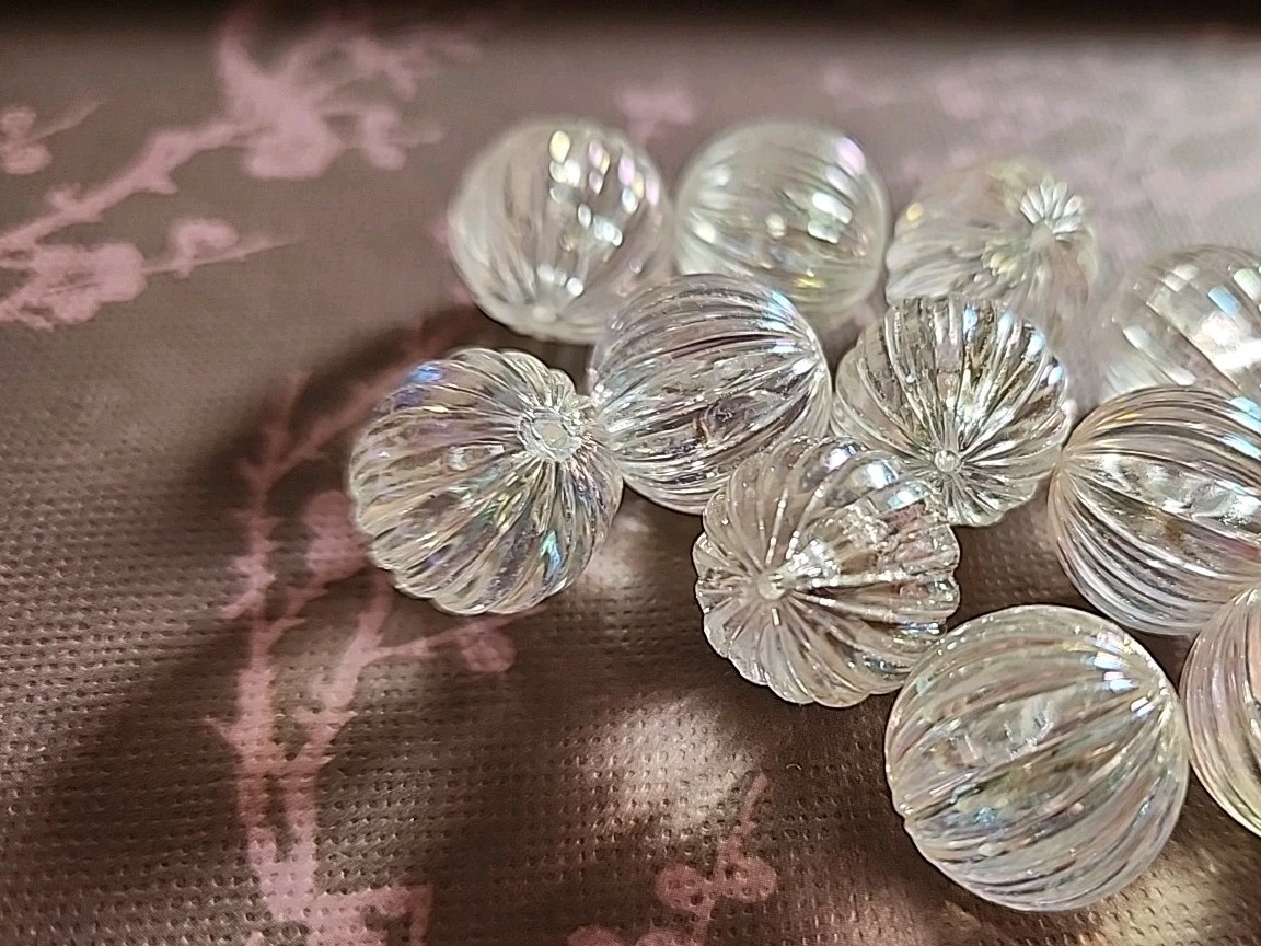 Lot of Vintage AB Aurora Borealis Iridescent Acrylic Fluted Melon Beads