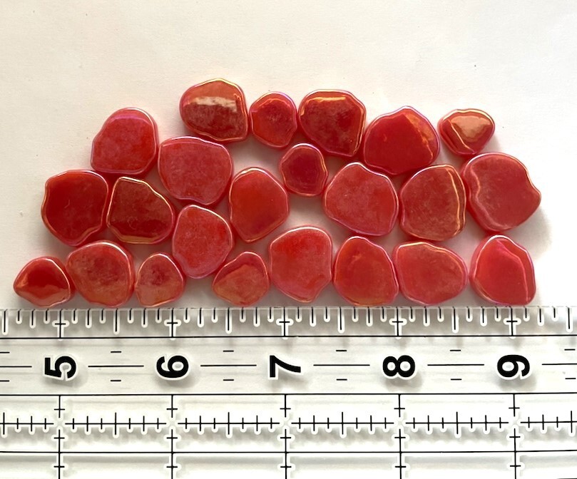 25 Tiles Iridescent Watermelon Red Petal Flower Shapes Glass Mosaic Tile Pieces