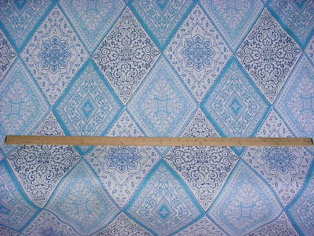 26-7/8Y Kravet Avanash Teal Aqua White Spanish Linen Print Upholstery Fabric