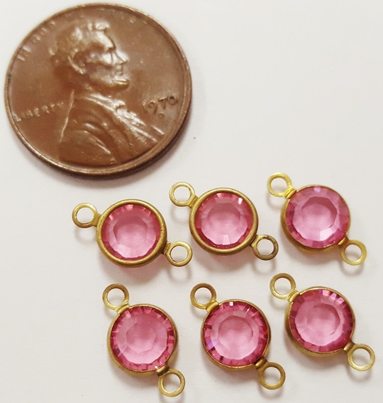 12 Vintage Swarovski Jewel Rose / Peridot SS30 Channel 2 Loop Connectors J142