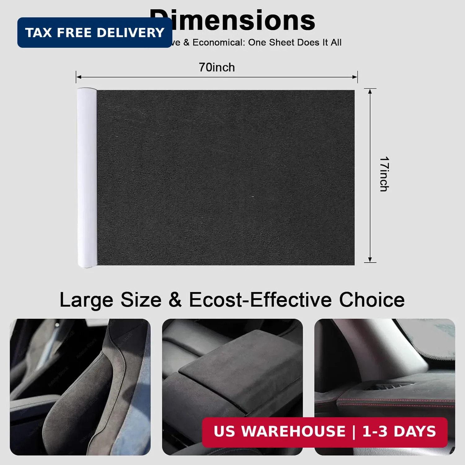 Premium Black Suede Fabric Wrap – 17×70 inch Suede Wrap for Car Interior – Self-