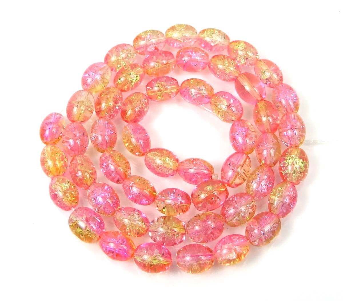 8x6mm Czech Glass Crackle Cracked Barrel Rice Beads – Pink / Yellow (50) 16″