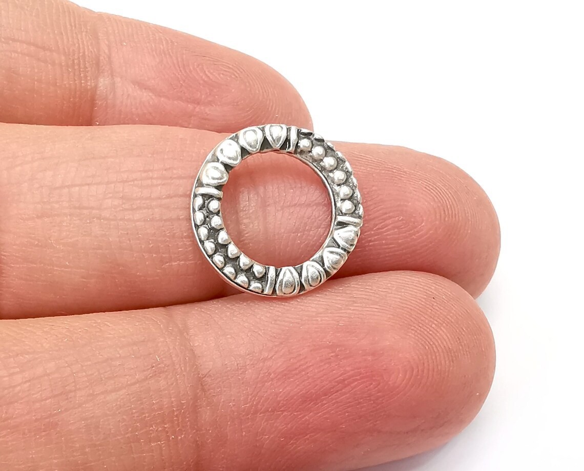 5 Pcs Circle Double Sided Connector Antique Silver Plated Findings 16mm G33769