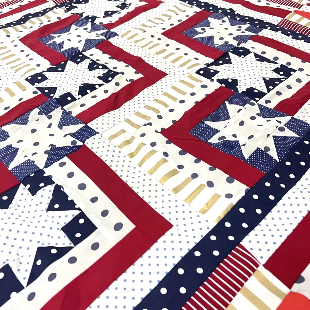 Handmade Patriot Flag Star Baby Quilt Top 47×47″ Pieced~ BABY/BED/Wall Decor