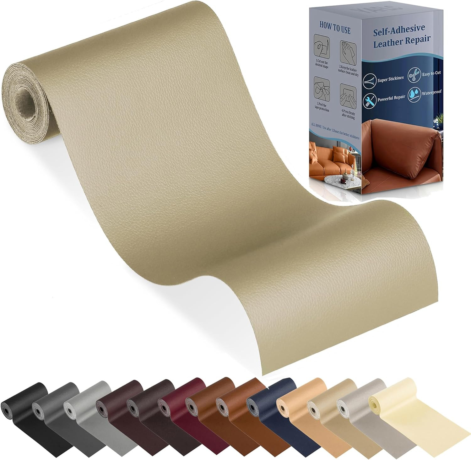 Leather Repair Patch for Furniture, 4″ X 63″ Self Adhesive Leather Repair Kit Vi