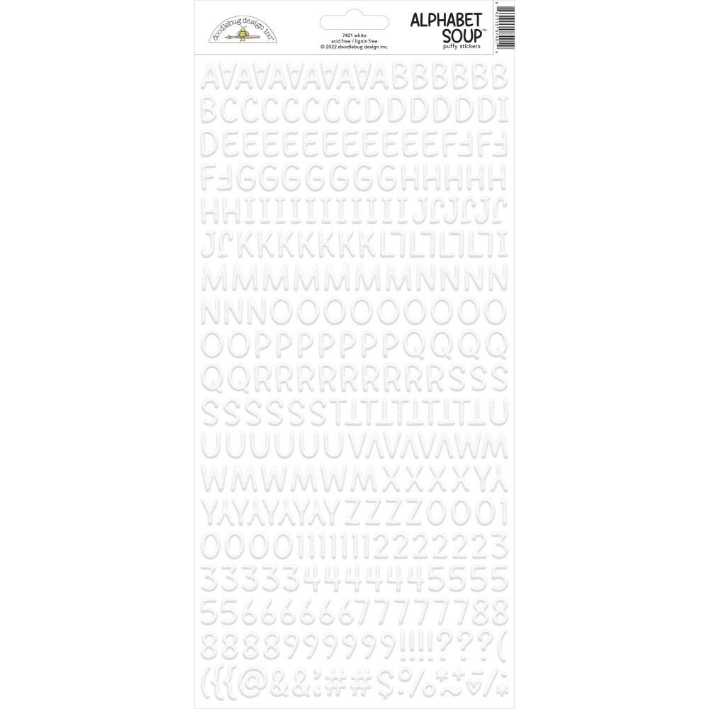 Doodlebug 13″ Alphabet Soup Puffy Stickers Letters Numbers 250+ Lily White