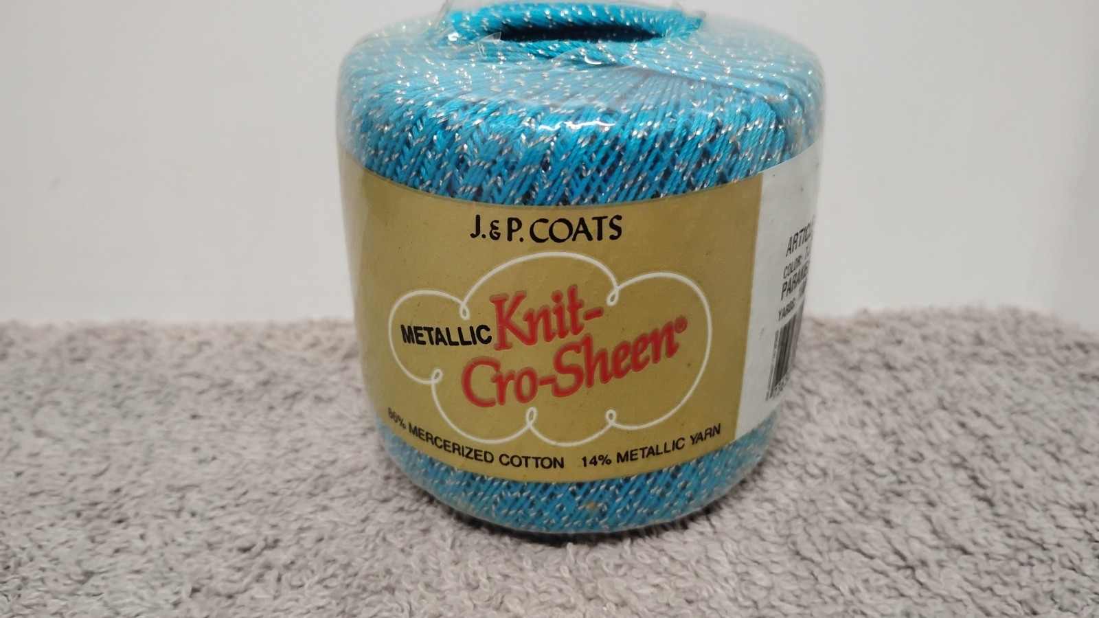 6 J&P Coats Metallic Knit-Cro-Sheen 86% Mercerized Cotton Color 132S Parakeet.