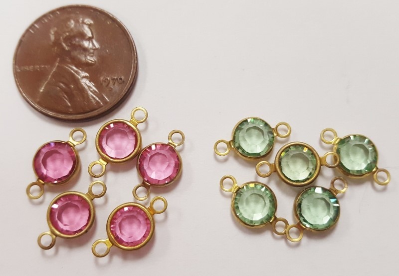 12 Vintage Swarovski Jewel Rose / Peridot SS30 Channel 2 Loop Connectors J142