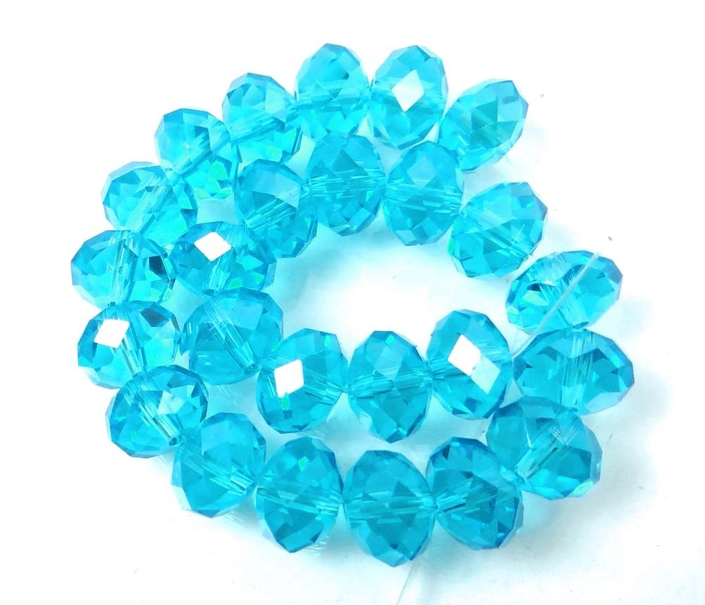10x7mm Aqua Blue Glass Quartz Faceted Rondelle Beads (25)