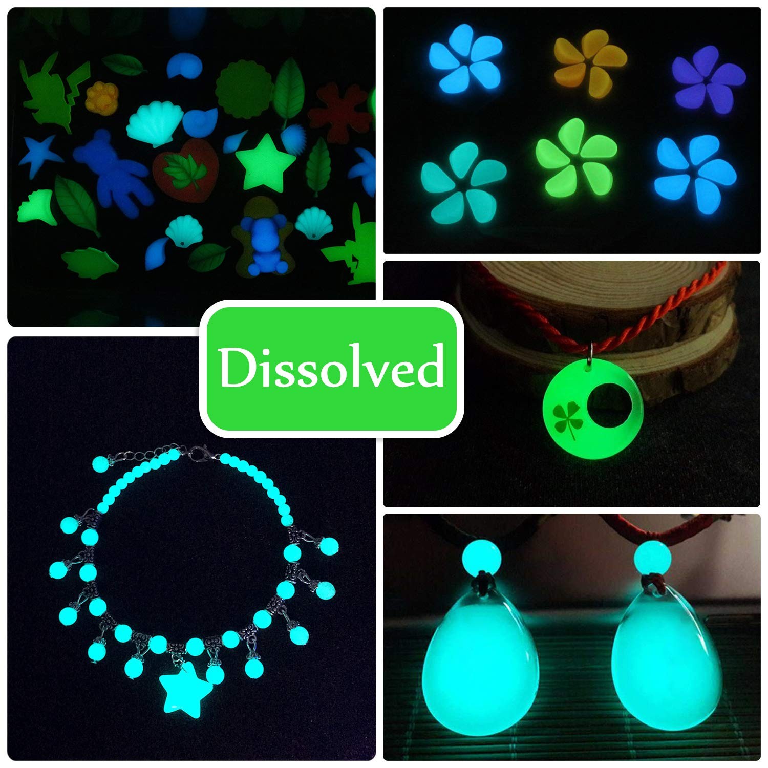 EPOXY UV RESIN Color Pigment Glow In The Dark Liquid Luminous 10 Pack DECORROM