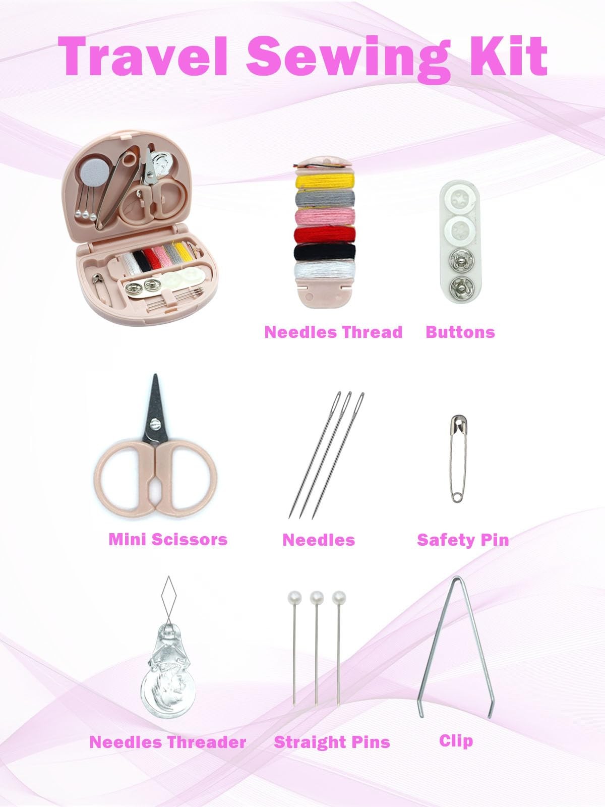 keepsweat Mini Sewing Kit,Small Travel Size Emergency Pocket Kit Pink