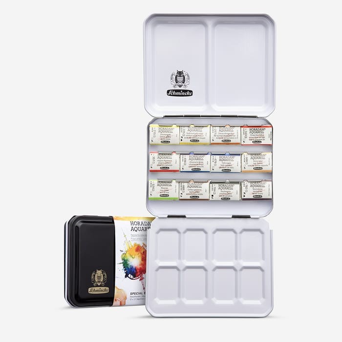 Schmincke Horadam Watercolour Paint Metal Tin 12 Full Pans By Gris
