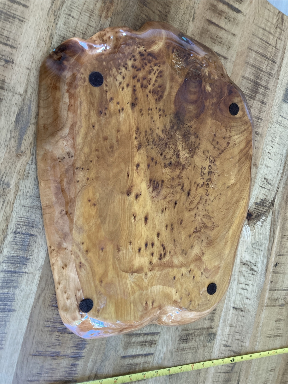 Large 18.5″ HAND MADE Divided LIVE WOOD Serving Tray w/TURQUOISE Accents