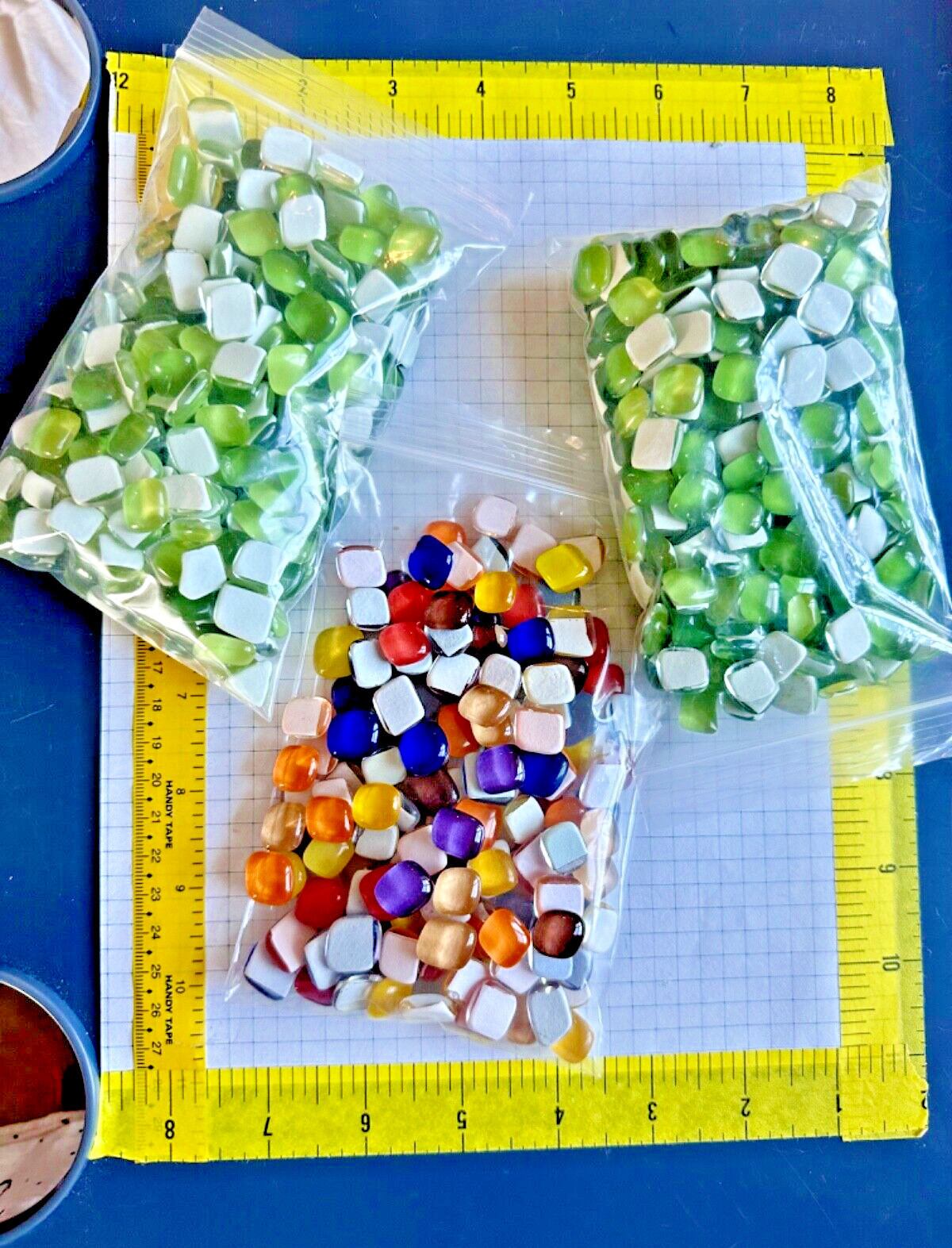 Tiles, Mosaic, GLASS, PEBBLES,2.32 lbs, irregular shaped, Multi color, HUGE LOT
