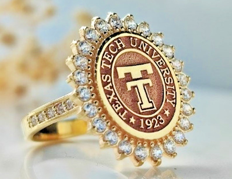 Texas Tech University 1923 Gold Plated Ring w/ CZ Stones | Alumni Graduation Jew