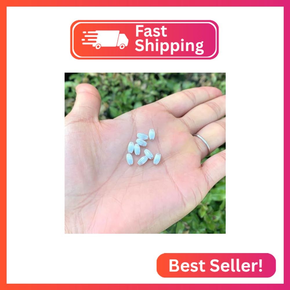 50pcs Sparkle Sterling Silver Plated Corrugated Oval Melon Beads 7x4mm