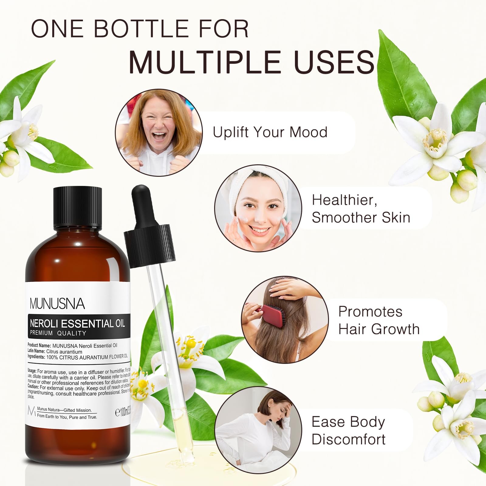 MUNUSNA Neroli Essential Oil 100ML, 100% Pure 3.38 Fl Oz (Pack of 1)