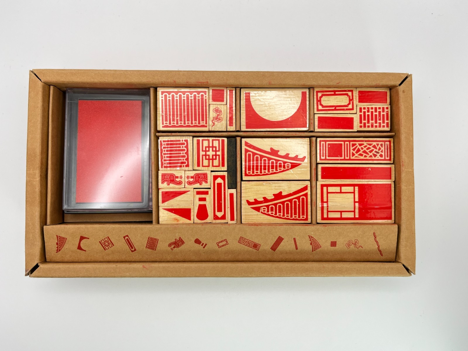 X JOY DESIGN Chinese Architecture Ink Stamps Wood Rubber Stamp Set Box Complete