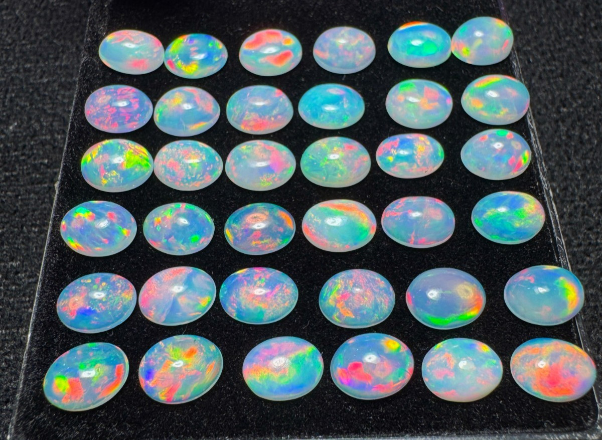 Natural Ethiopian Opal Oval Cabochon Lot 6×4 to 10×8 mm Red Fire Welo Opal Loose