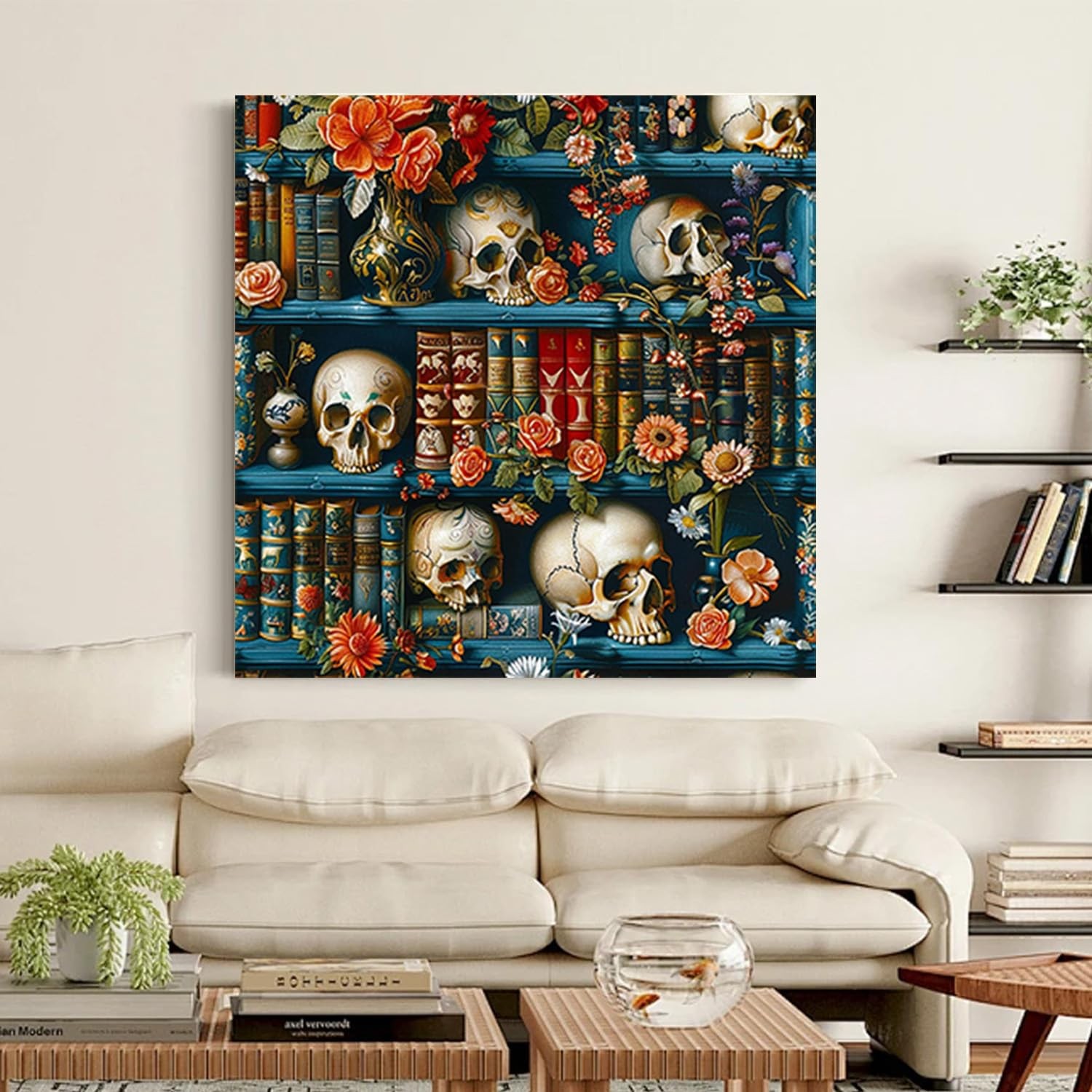 Bookshelf Diamond Art Kits for Adults,5D Skull Diamond Painting DIY Diamond A…