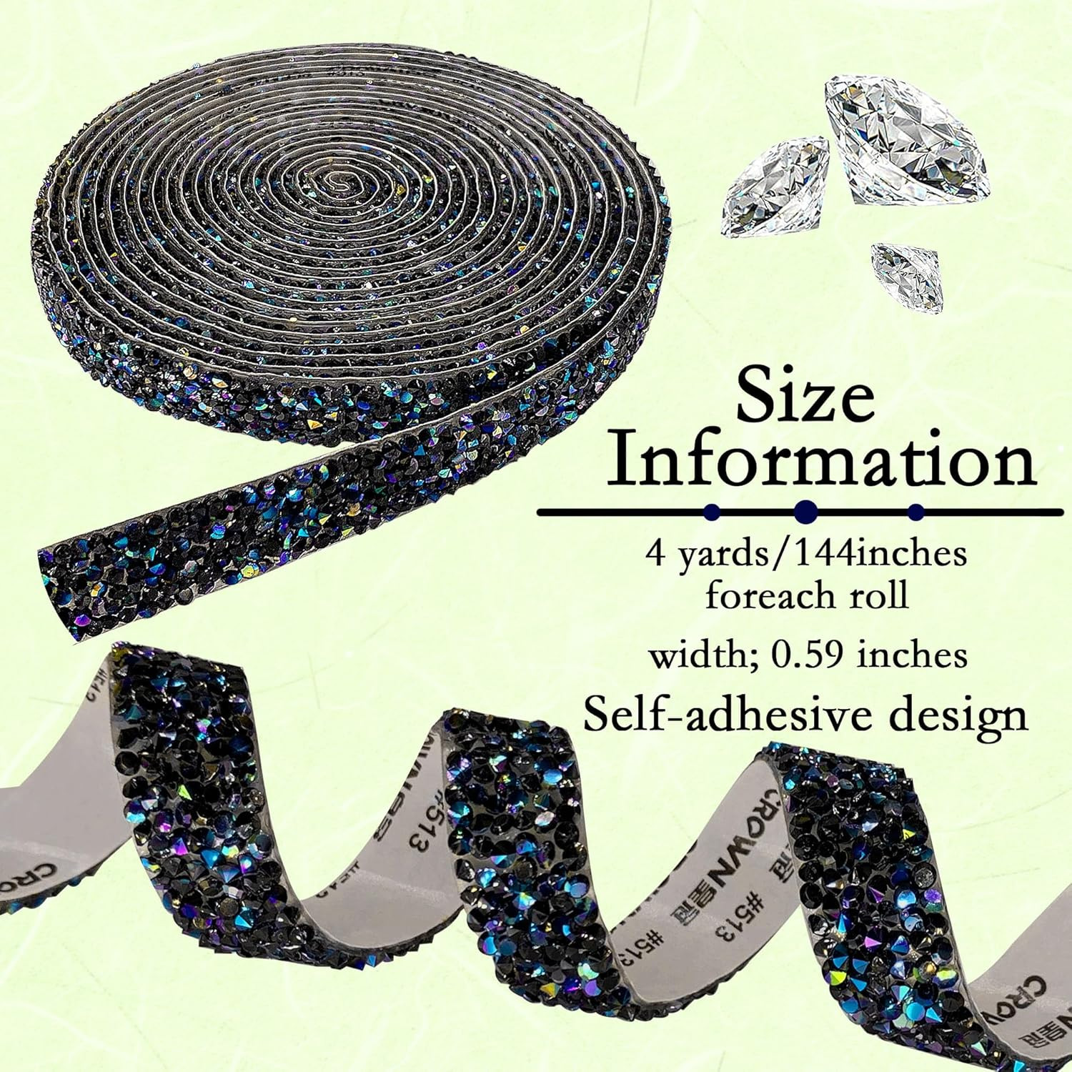 Self Adhesive Black Resin Rhinestone Strips Rhinestones Ribbon，4 Yards Bling Cry