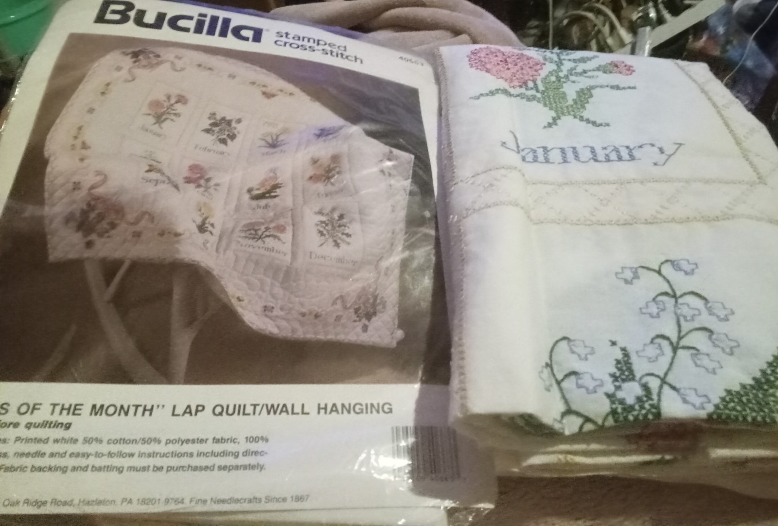 2 Bucilla 40663 Cross Stitch Kits 40663 Lap Quilt”Flowers o-the Month”1 Finished