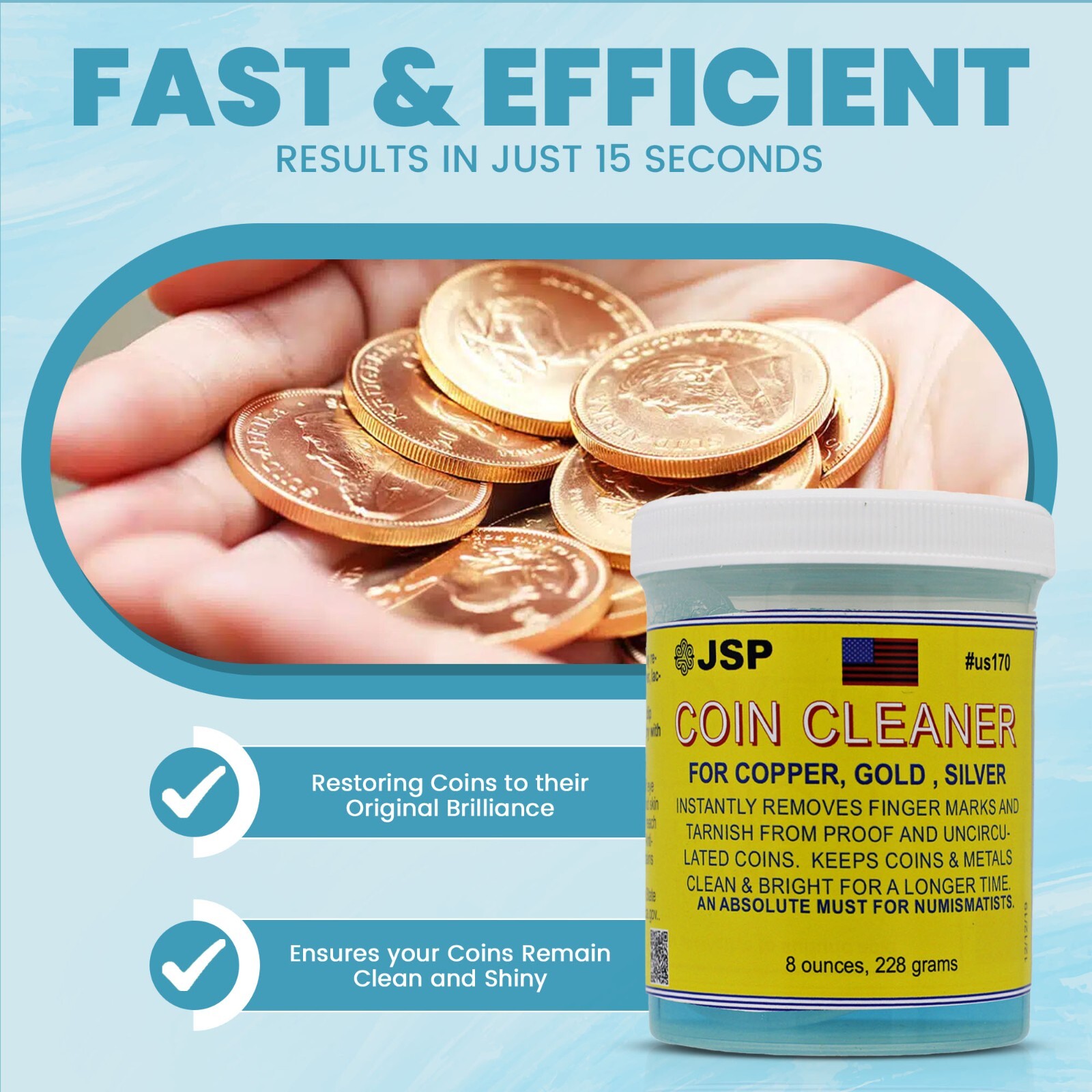 JSP Super Coin Cleaner for Copper Gold Silver Precious Metals Brightens Tarnish