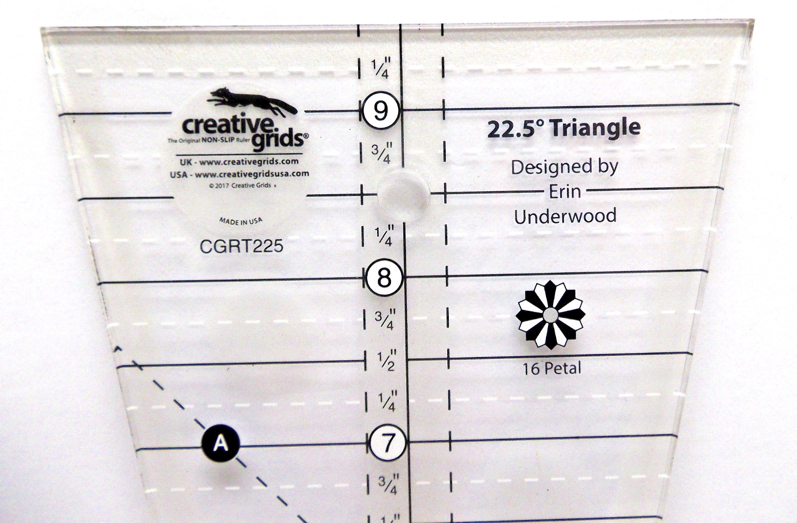CREATIVE GRIDS 22.5 Degree Triangle Ruler CGRT225, Sewing, Quilting. USA.