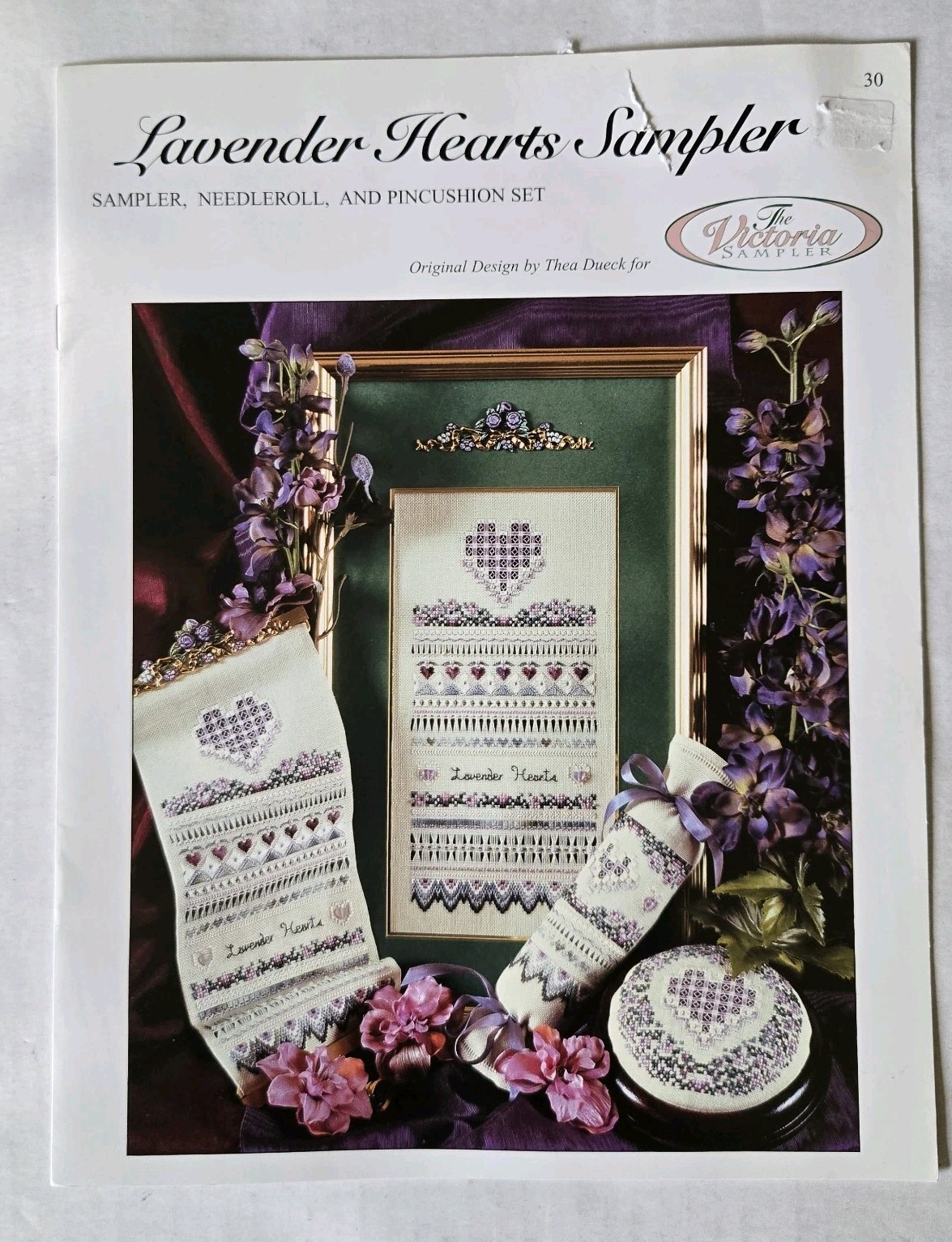 The Victoria Sampler Lavender Hearts Sampler Pattern w/ Embellishment Pack
