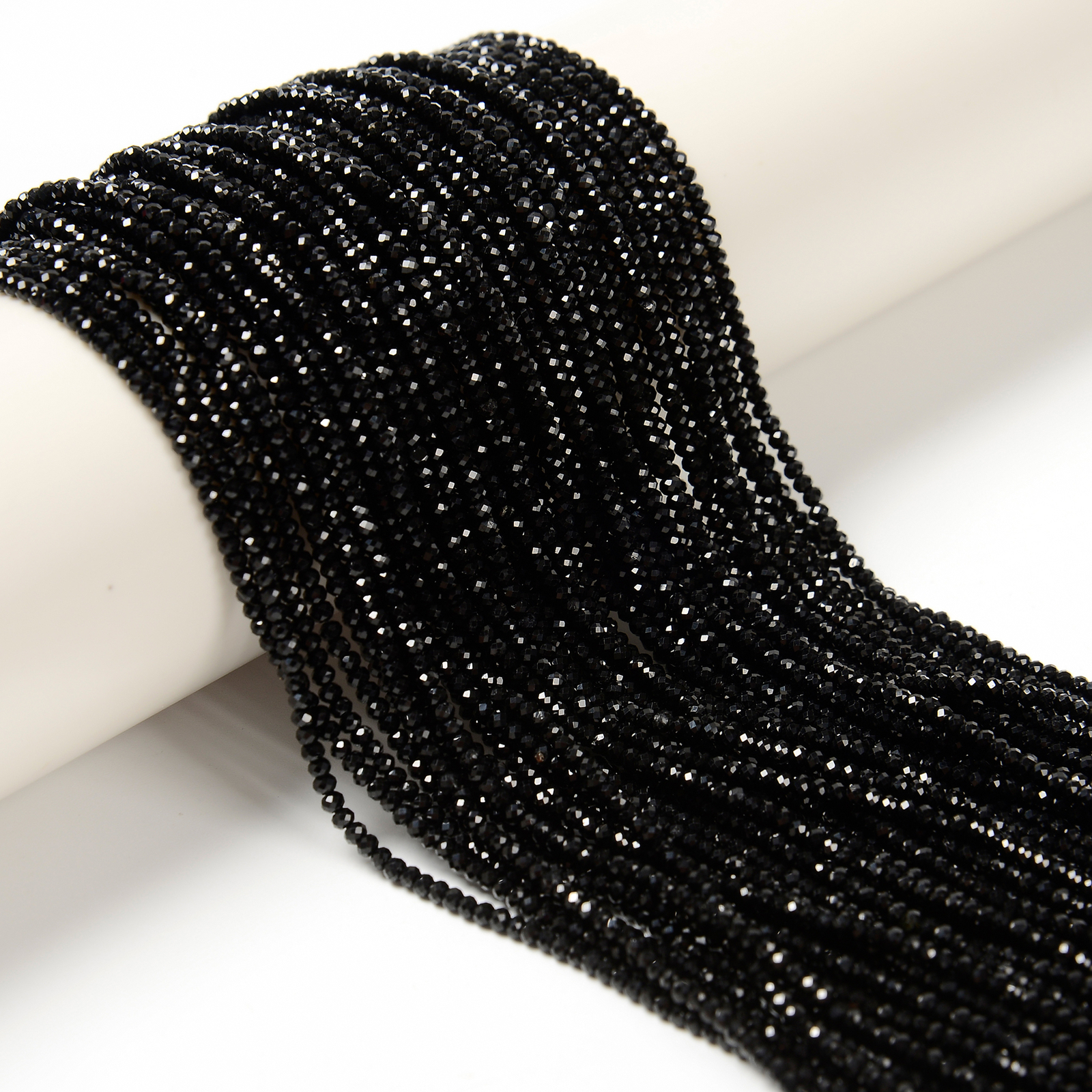 Natural Black Tourmaline Faceted Rondelle Beads Size 1.5x2mm 15.5” Strand