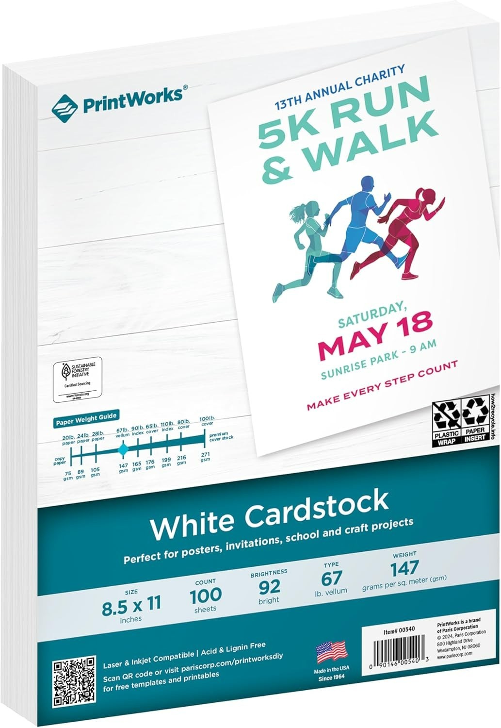 67 lb White Cardstock 8.5×11 – 100 Sheets, SFI Certified for Eco-Friendly Use