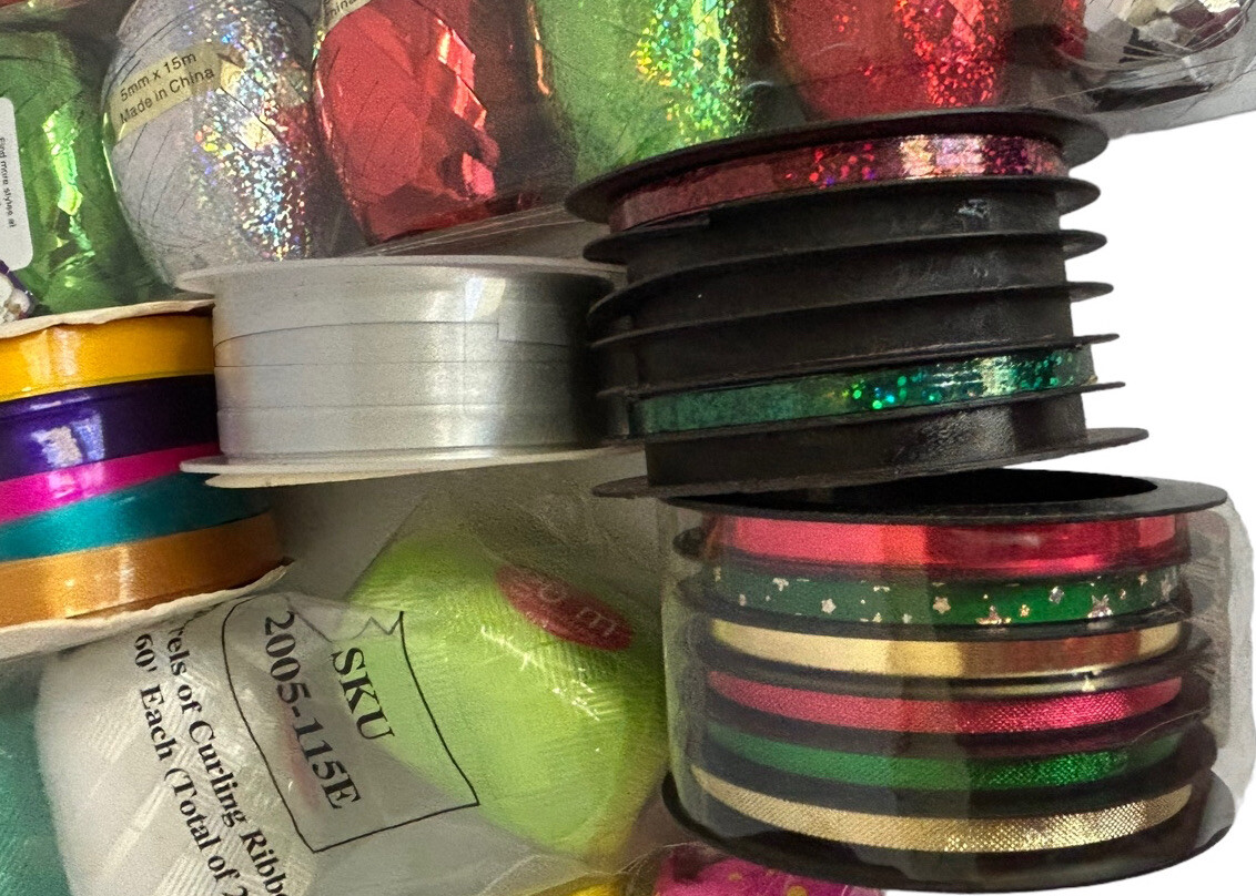 Curling Ribbon VINTAGE To Now Mixed Lot 43 Gift Wrap Bow Making – New and Used