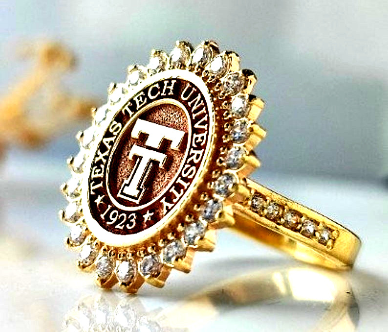 Texas Tech University 1923 Gold Plated Ring w/ CZ Stones | Alumni Graduation Jew