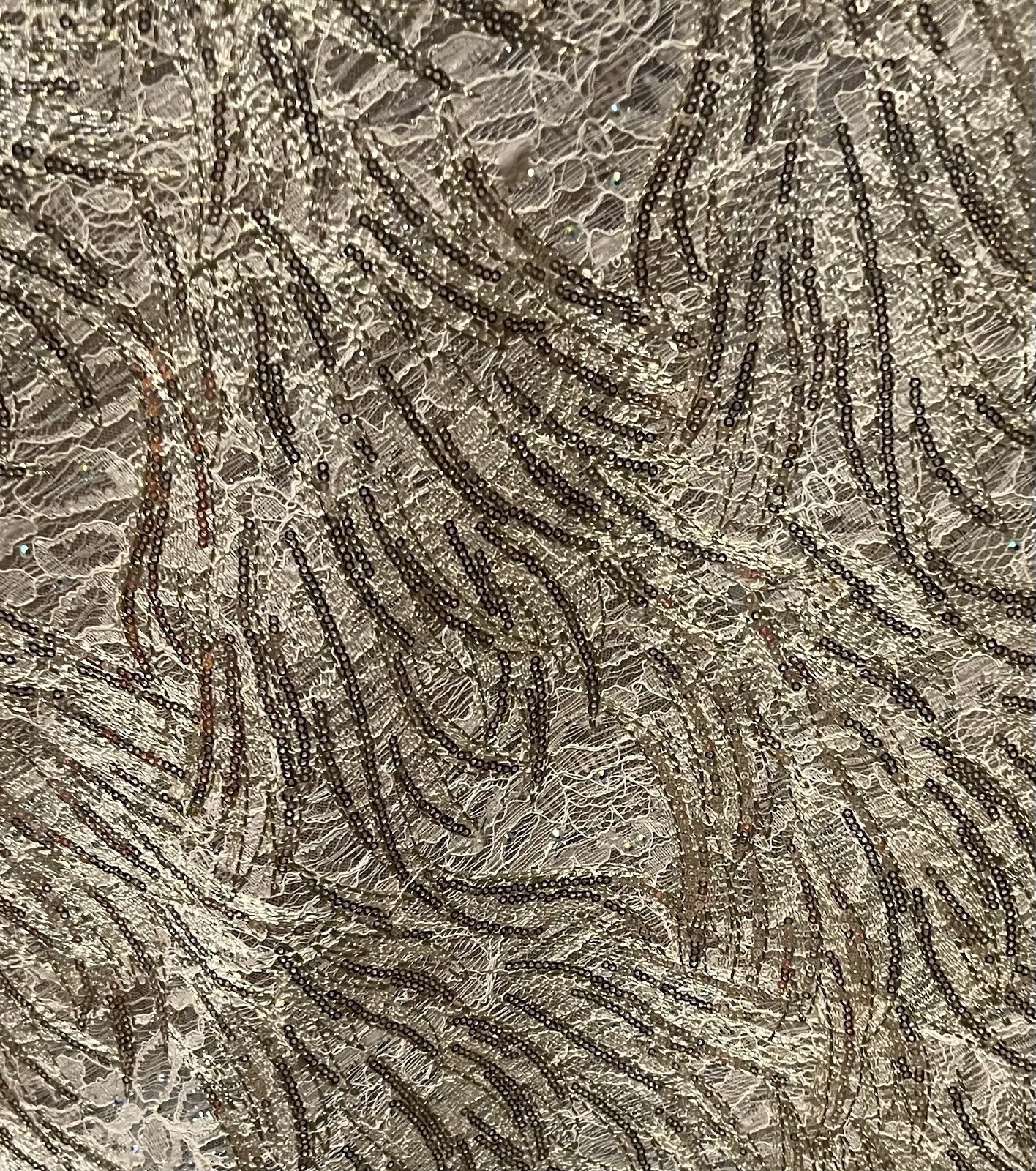 2 Yard Ivory Gold Sequins Embroidered Lace Fabric 50” Width