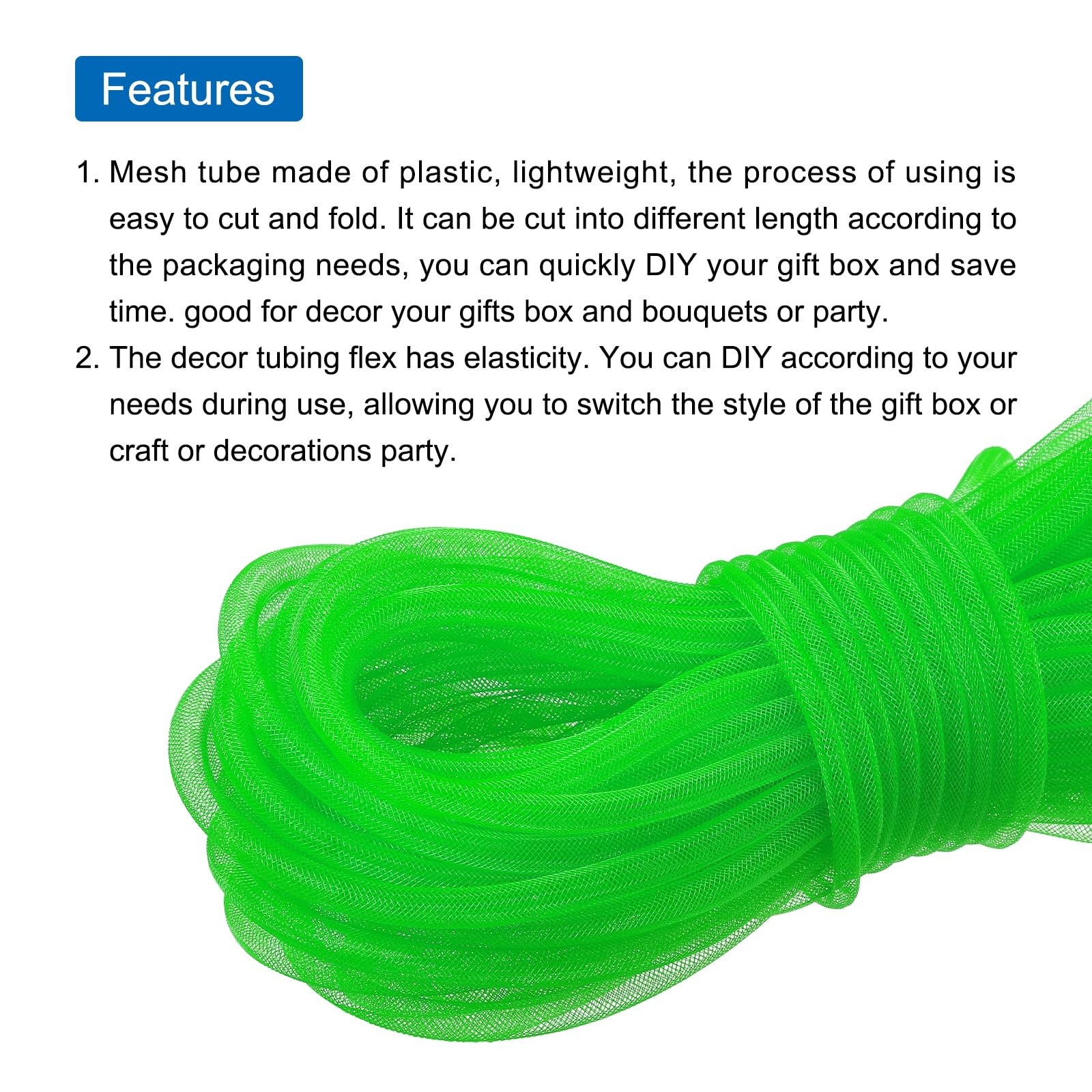 26 Yards 3/8 Inch Fluorescent Green Mesh Tube Decor Tubing Flex Wreath Craft