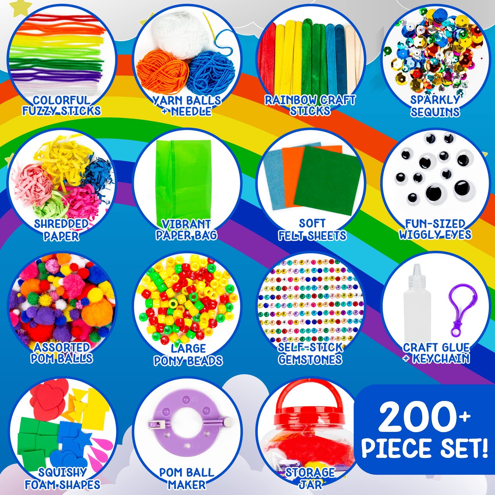 Ultimate 200+ Piece Rainbow Craft Supply Bundle, Arts & Crafts Kit for All Ages