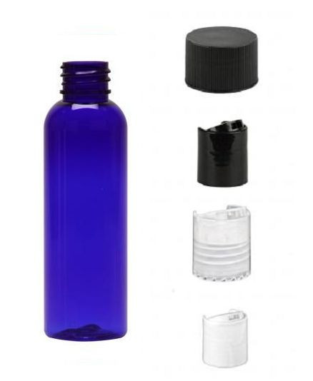 4 oz BLUE Bullet Plastic Bottle -PET- 12 bottles & NATURAL DISC Lids
