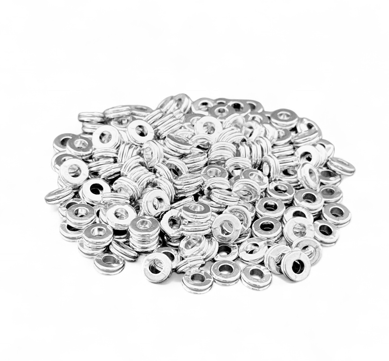 100 Antiqued Silver Spacer Beads 6.5×4.5mm Flat Round Ribbed Rondelle Findings