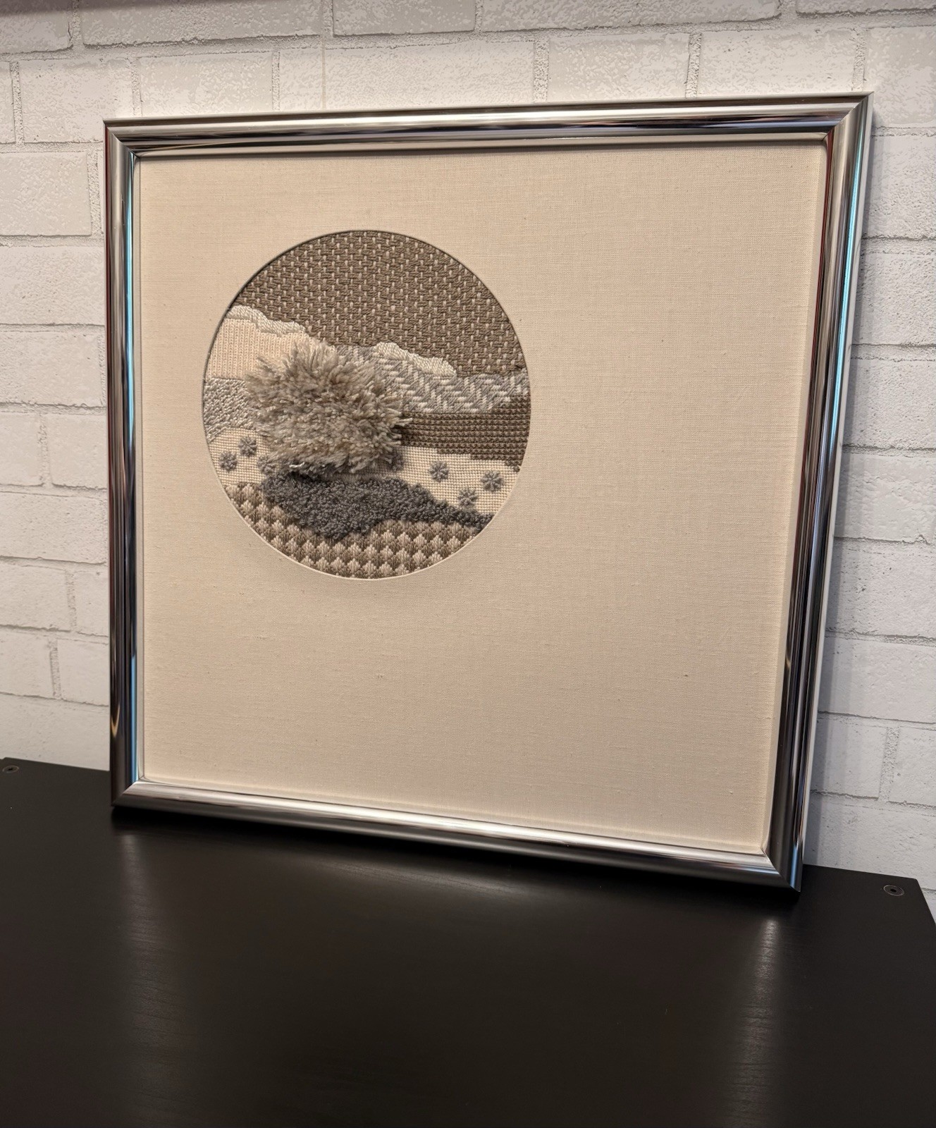 MCM Vintage Framed Picture Abstract Textile Art Weaving Needlepoint Retro Modern